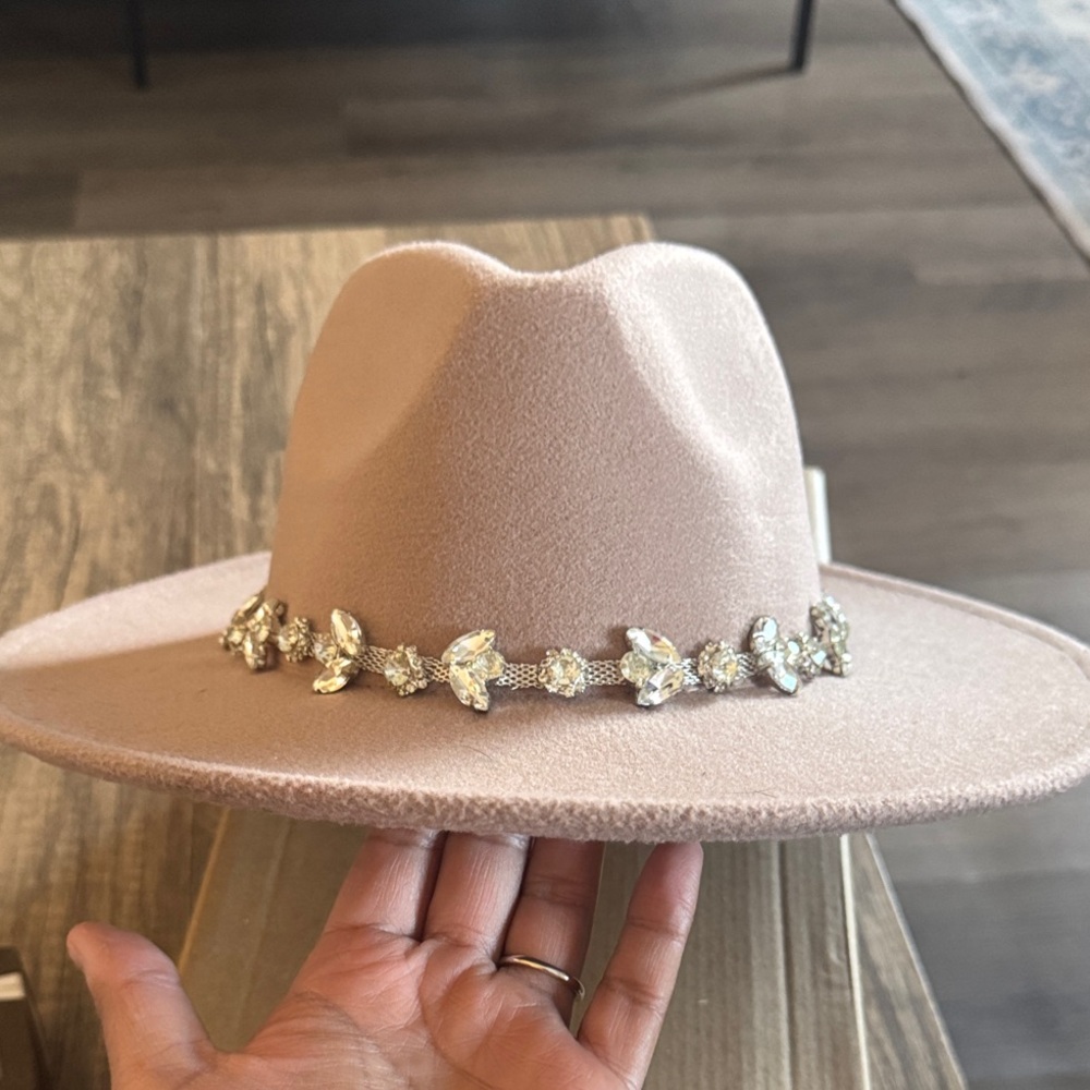 San Diego Hat Company Blush Pink Fedora with Crystal Band